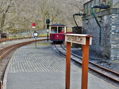 
Tanybwlch Station and 'Lyd's train, Ffestiniog Railway, April 2013